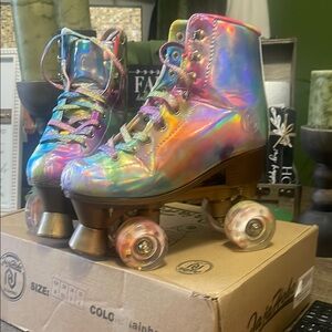 Iridescent Roller Skates with Colorful Laces